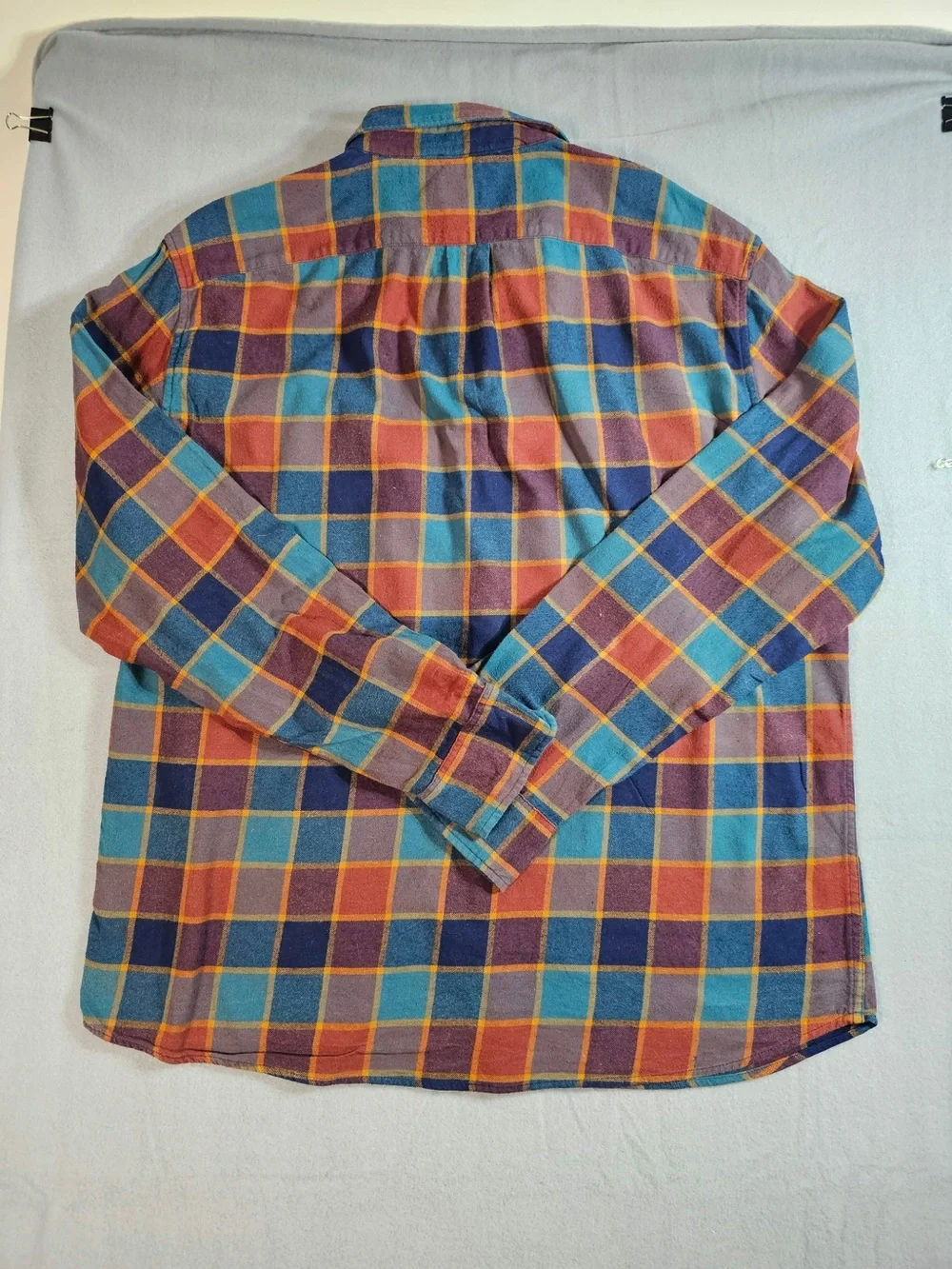#123 J.Crew Men’s XXL Multicolor Plaid Flannel Button-Up Shirt Orange Teal